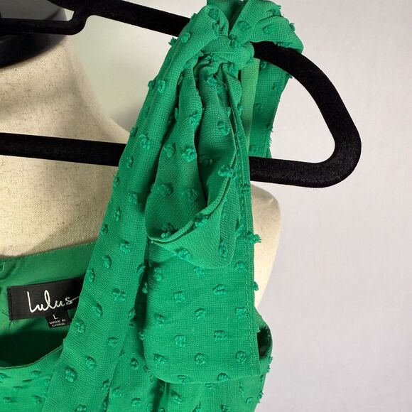 Lulu's Bimini Swiss Dot Tie-Strap Midi Dress, Kelly Green, L, Trumpet Hem 2/$50 - Picture 8 of 15